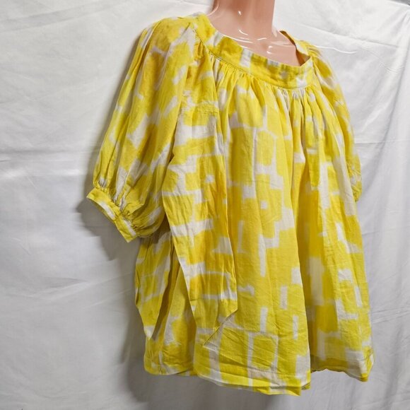 SEE BY CHLOE Yellow Printed Pleated Swing Blouse Women Size 2 - Picture 14 of 16